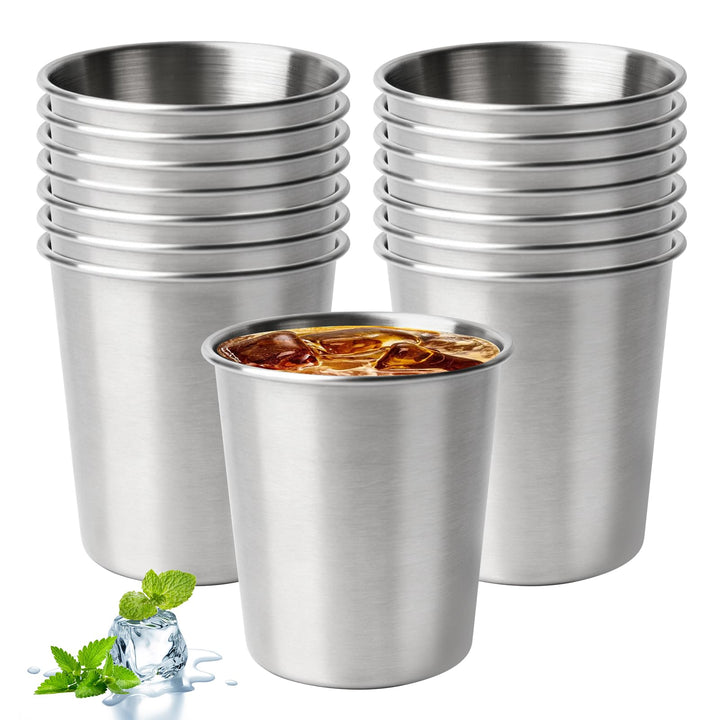 15 Stück Edelstahlbecher 260 ml, Edelstahl Becher Set, Camping Becher, Stapelbar Trinkbecher Schnaps