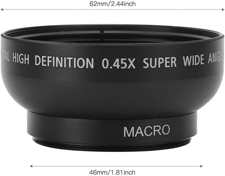 Zunate 46mm-Weitwinkelobjektiv für Kameras, 0,45-Fach Weitwinkel-Makroobjektiv Universal für für für