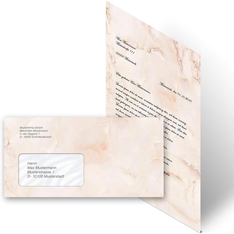 Briefpapier Sets Marmor & Struktur, MARMOR TERRACOTTA 100 Blatt Briefpapier + 100 passende Briefumsc