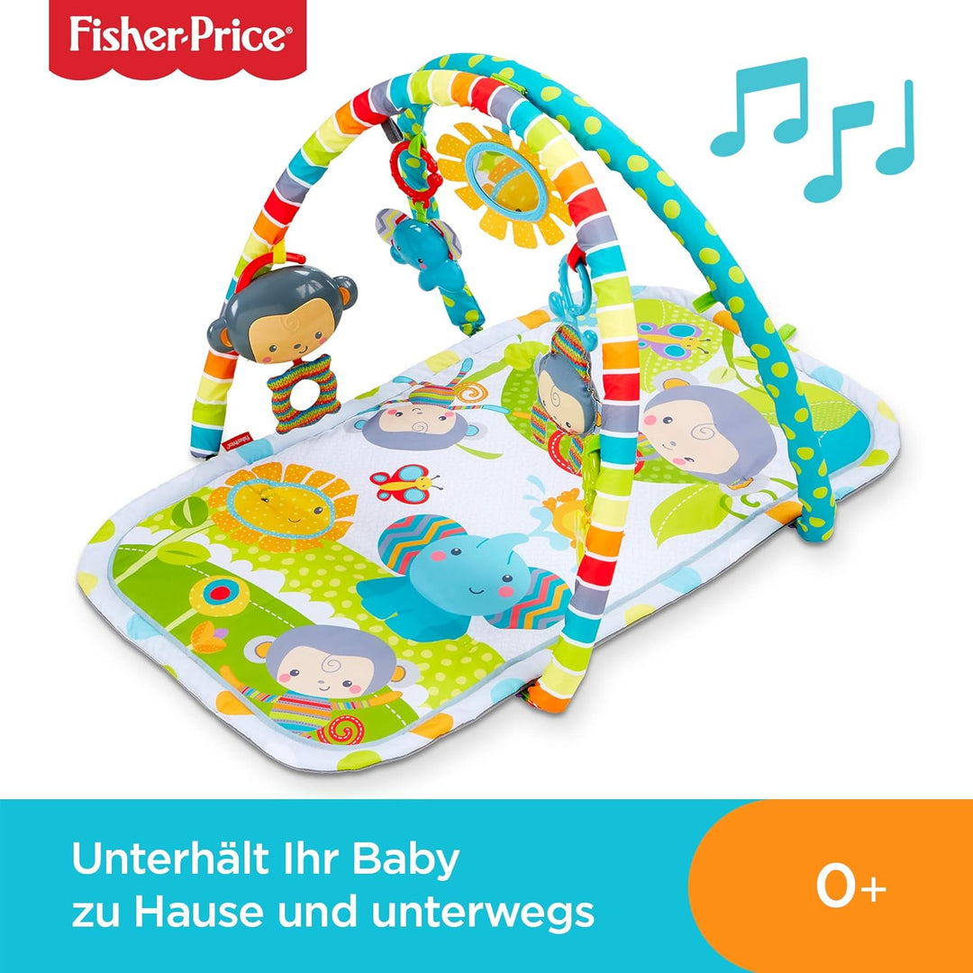 Fisher-Price CLJ42Musik-Äffchen Spielcenter, Krabbeldecke mit zweiSpielbögen, inkl. 6 Spielzeugen, B