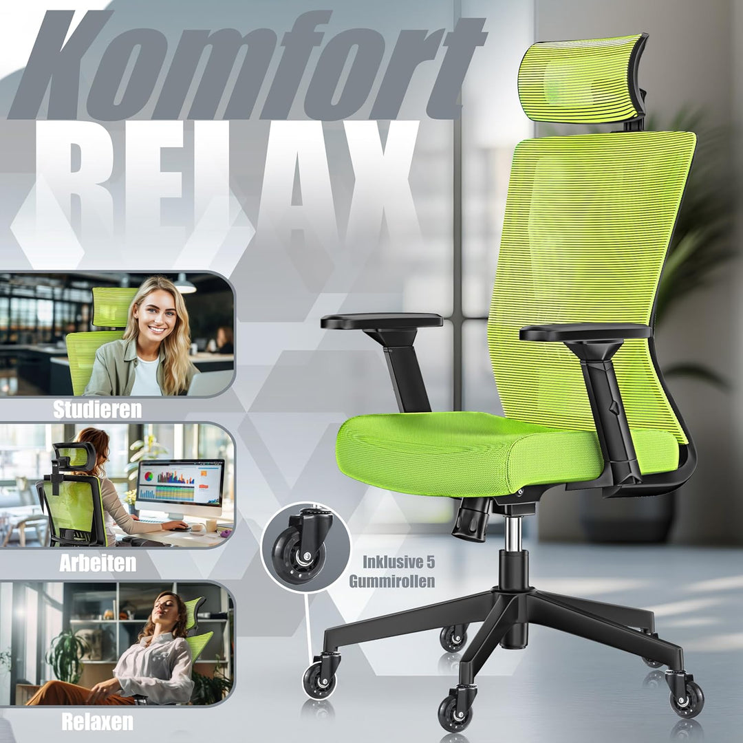 KESSER® Bürostuhl Ergonomisch mit verstellbaren Armlehnen | Drehstuhl mit Lendenwirbelstütze Rückens
