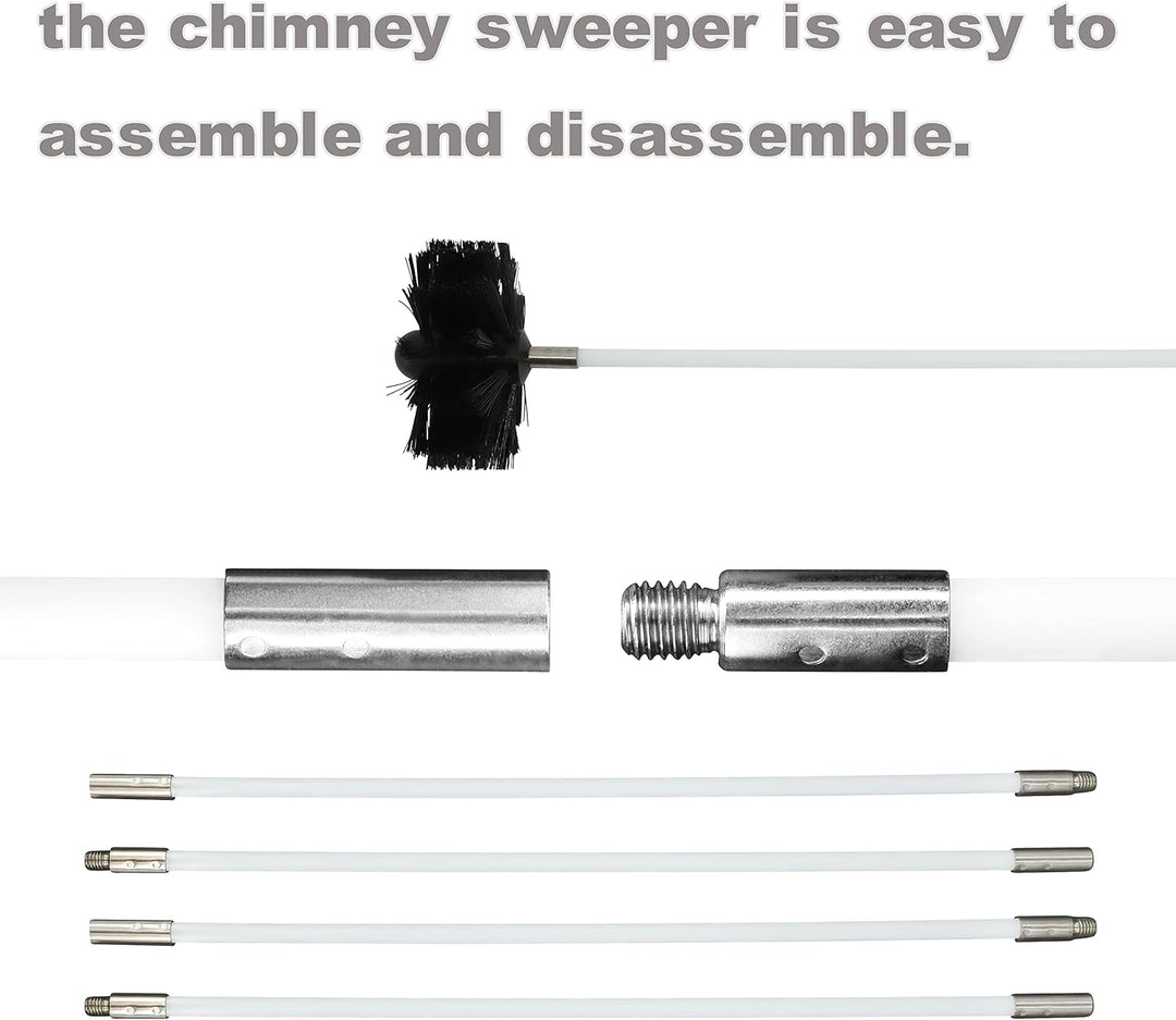 Kaminbürste Stange Set, Ofenrohrbürste Reinigungsset enthält 9 flexible Stangen, 1 Bürstenkopf und 1