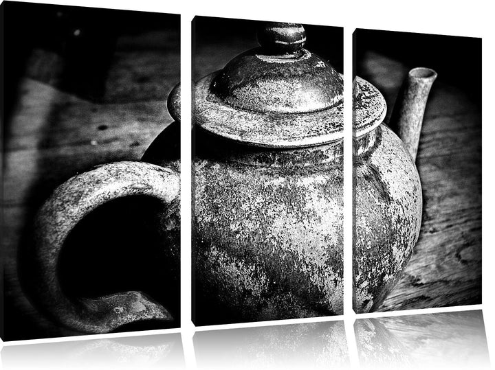 Pixxprint Monocrome, stilvolle alte Teekanne aus Keramik 3-Teiler Leinwandbild 120x80 Bild auf Leinw
