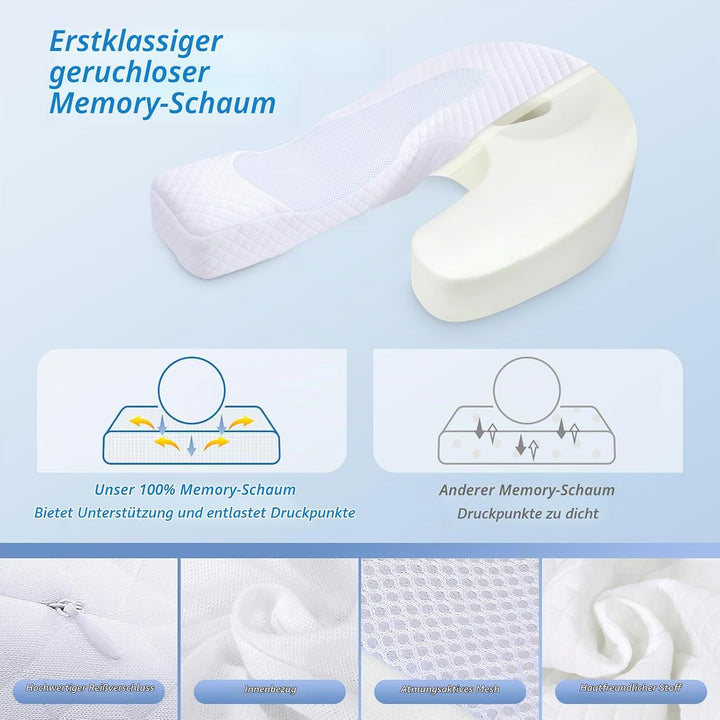 HOMCA Seitenschläferkissen U-förmiges Memory Foam Kopfkissen Ergonomisches Für Bauchschläfer und Sei