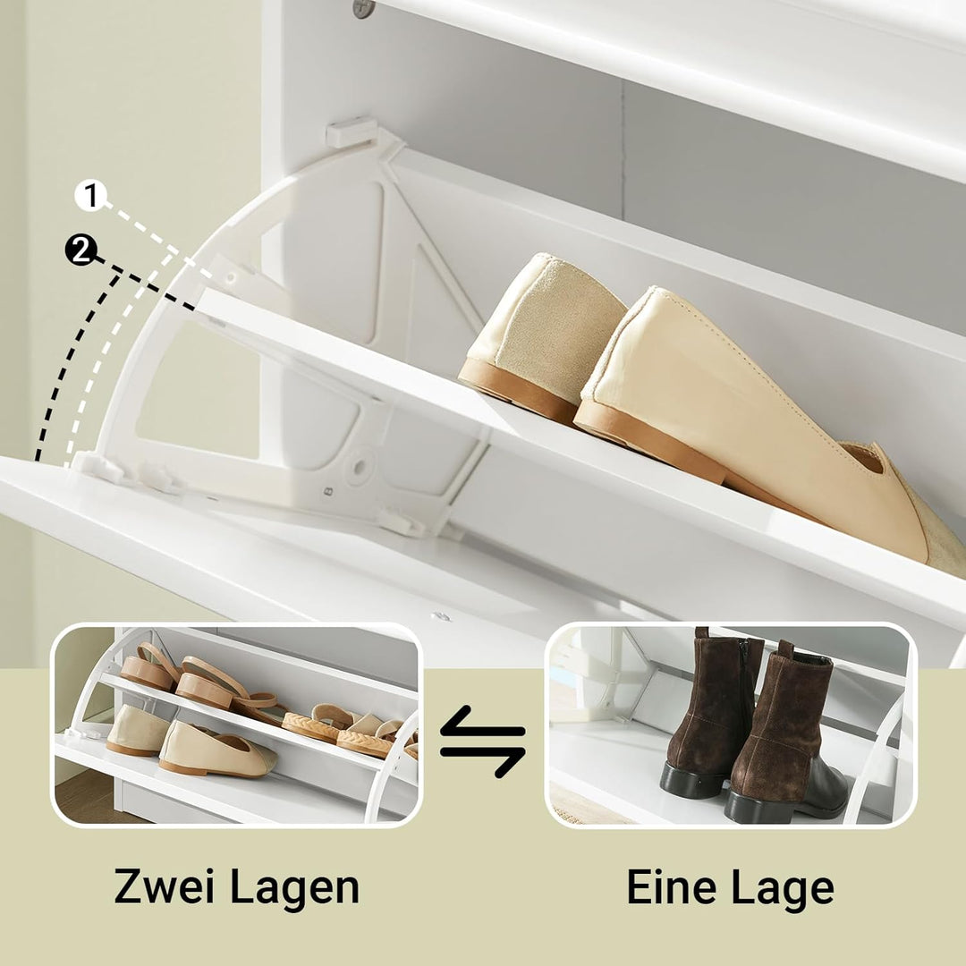 SoBuy Schuhschrank mit 3 Klappen - Schmaler Schuhkipper mit 6 Ablagen, Verstellbares Schuhregal für