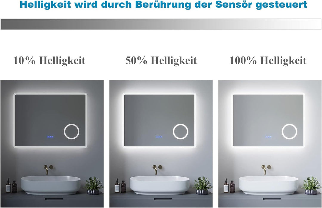 AQUABATOS 80x60 cm Badspiegel mit Beleuchtung Badezimmerspiegel LED Lichtspiegel Wandspiegel. Touch-