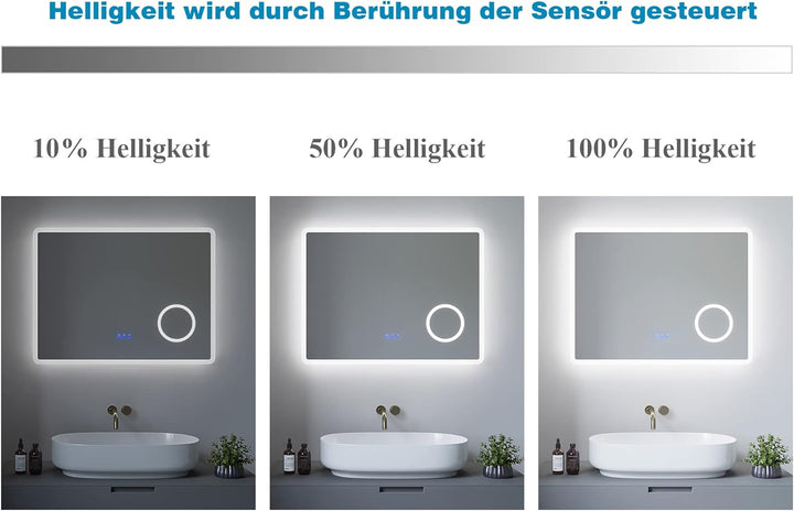 AQUABATOS 80x60 cm Badspiegel mit Beleuchtung Badezimmerspiegel LED Lichtspiegel Wandspiegel. Touch-