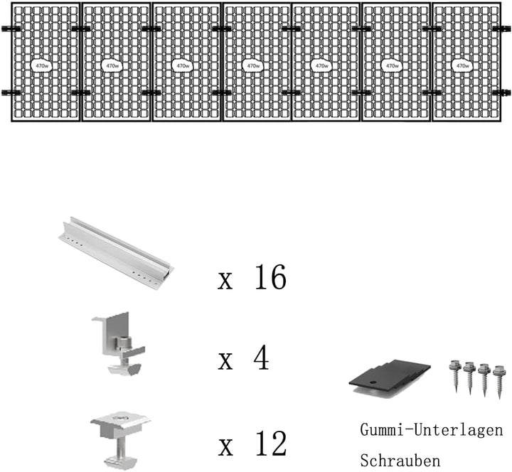 Solarmodul Alu Halterung Befestigungssystem Trapezblech PV Befestigungsschiene Schiene 400MM Endklem