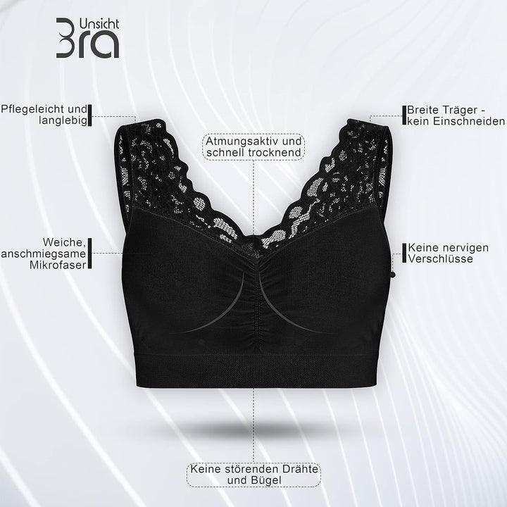 UnsichtBra Spitzen Bustier Damen BH ohne Buegel | 3er Set Wohlfühl Bustiers Tops mit feiner Spitze |