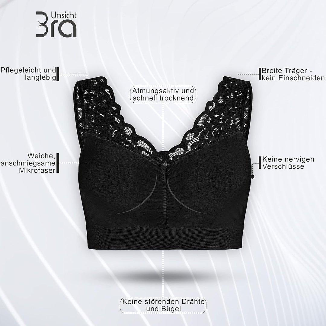 UnsichtBra Spitzen Bustier Damen BH ohne Buegel | 3er Set Wohlfühl Bustiers Tops mit feiner Spitze |