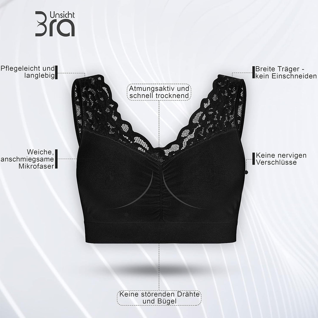 UnsichtBra Spitzen Bustier Damen BH ohne Buegel | 3er Set Wohlfühl Bustiers Tops mit feiner Spitze |