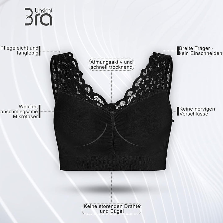 UnsichtBra Spitzen Bustier Damen BH ohne Buegel | 3er Set Wohlfühl Bustiers Tops mit feiner Spitze |