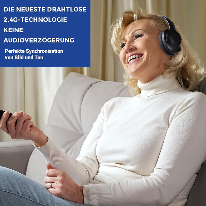 Kabellose Kopfhörer für Fernseher, Over-Ear kabellose 196ft Wireless-Reichweite,unterstützen Optical
