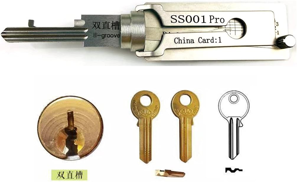 SS001 Tools Dietrich-Werkzeug für Doppel-Rillen-Türschloss, Pro 2-in-1 Decoder und Pick-Werkzeuge, S