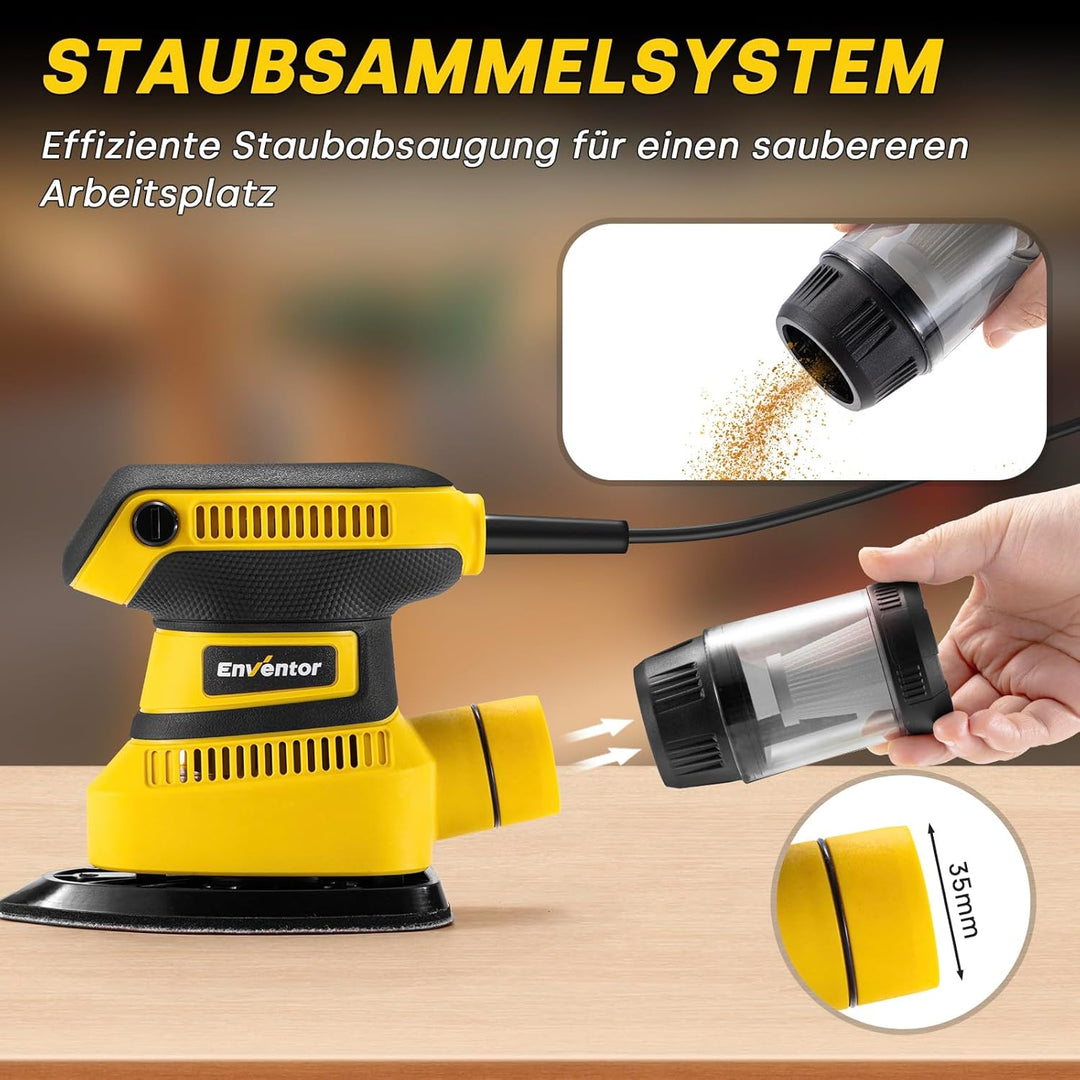 Enventor Deltaschleifer 210W, Schleifmaschine, Electric Orbital Schleifer mit 16 Schleifblätter, 150
