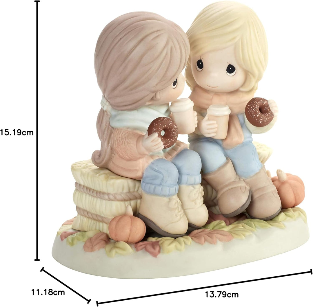 Precious Moments Girls Drinking Coffee with Donuts Autumn Figurine Figur, Mehrfarbig