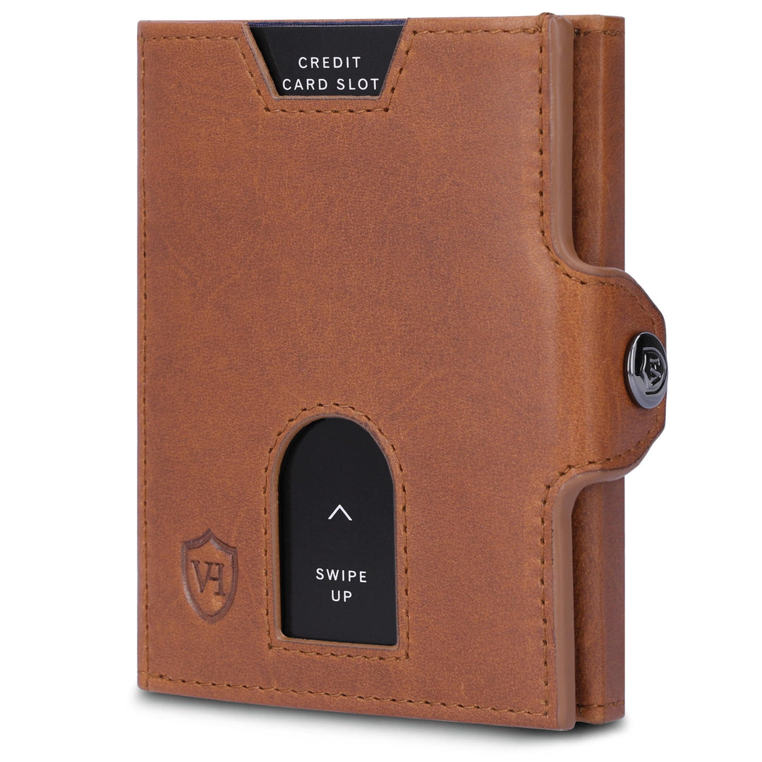 VON HEESEN Slim Wallet mit XXL Münzfach & RFID-Schutz - Leder Geldbeutel - Mini Geldbörse für Herren