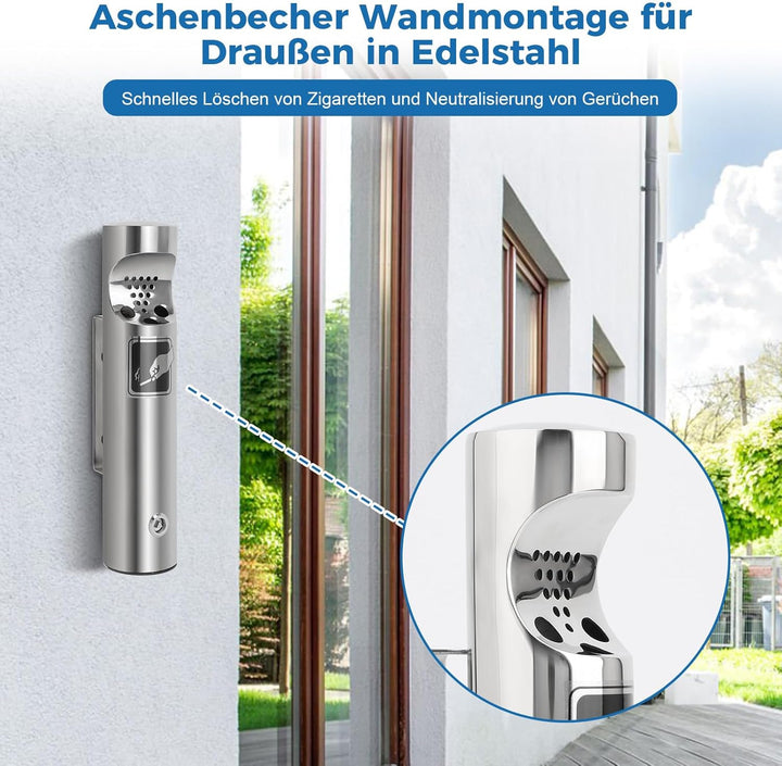 Mülleimer Wandmontage aus Edelstahl, Vertikaler Tubular öffentliche Küchenabfalleimer, Wandmontierte