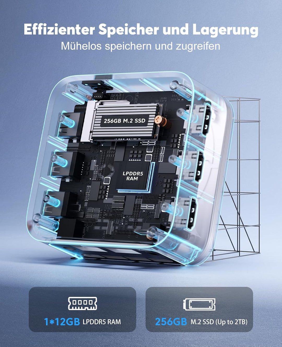ACEMAGICIAN T8Plus Mini PC,12th Gen Ιntel Alder Lake N100 Mini PC (bis zu 3,40 GHz),12GB LPDDR5 256G