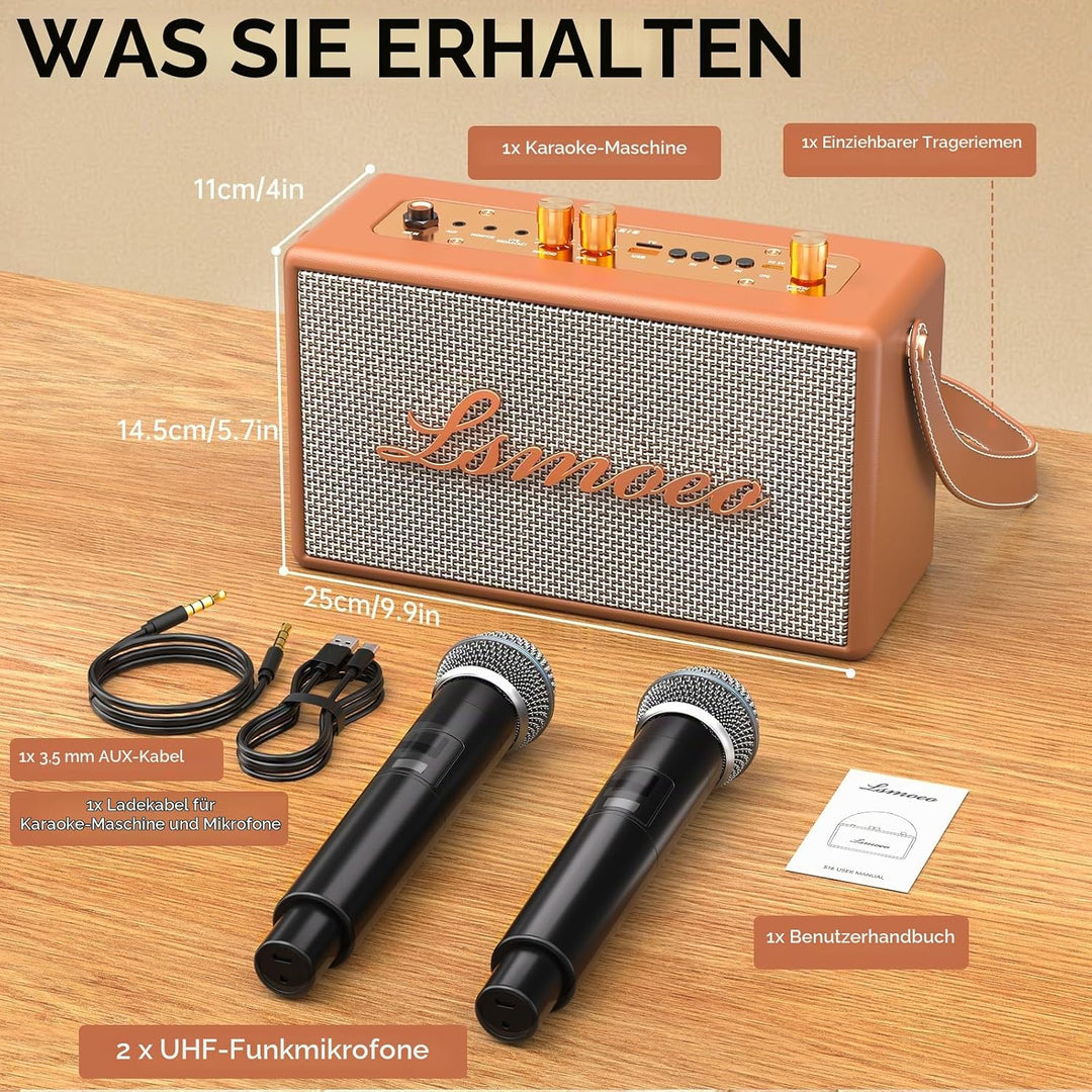 Tragbare Karaoke Maschine Anlage mit 2 Drahtlosen Mikrofonen für Erwachsene &amp; Kinder Bluetooth Lauts