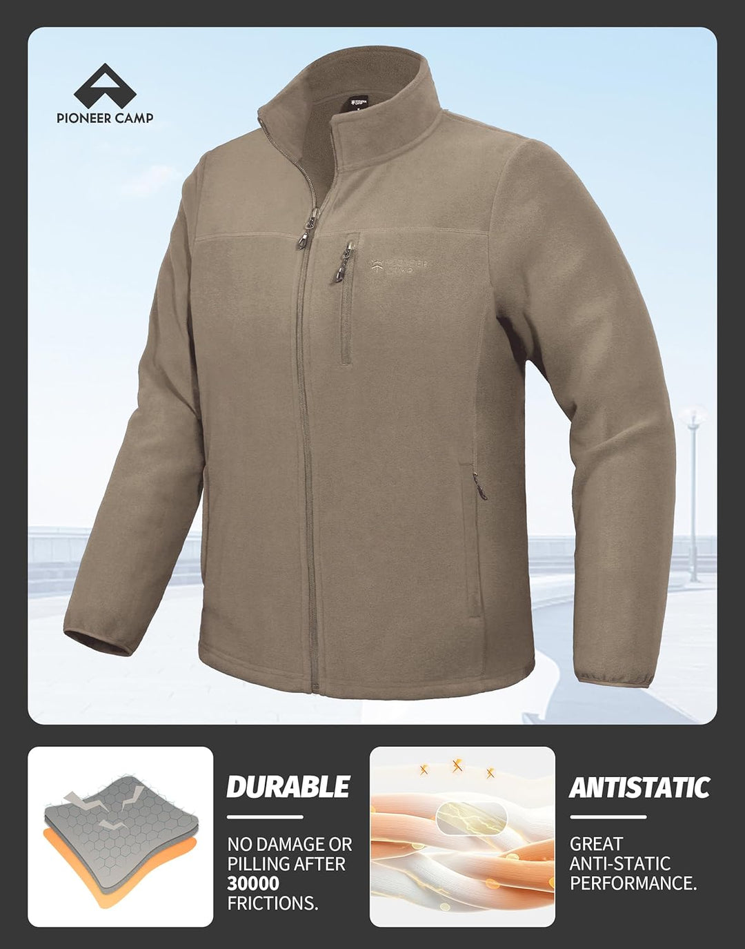 Pioneer Camp Herren Fleecejacke Full Zip Outdoor Polar Leicht Winddicht Jacke mit Reissverschluss M