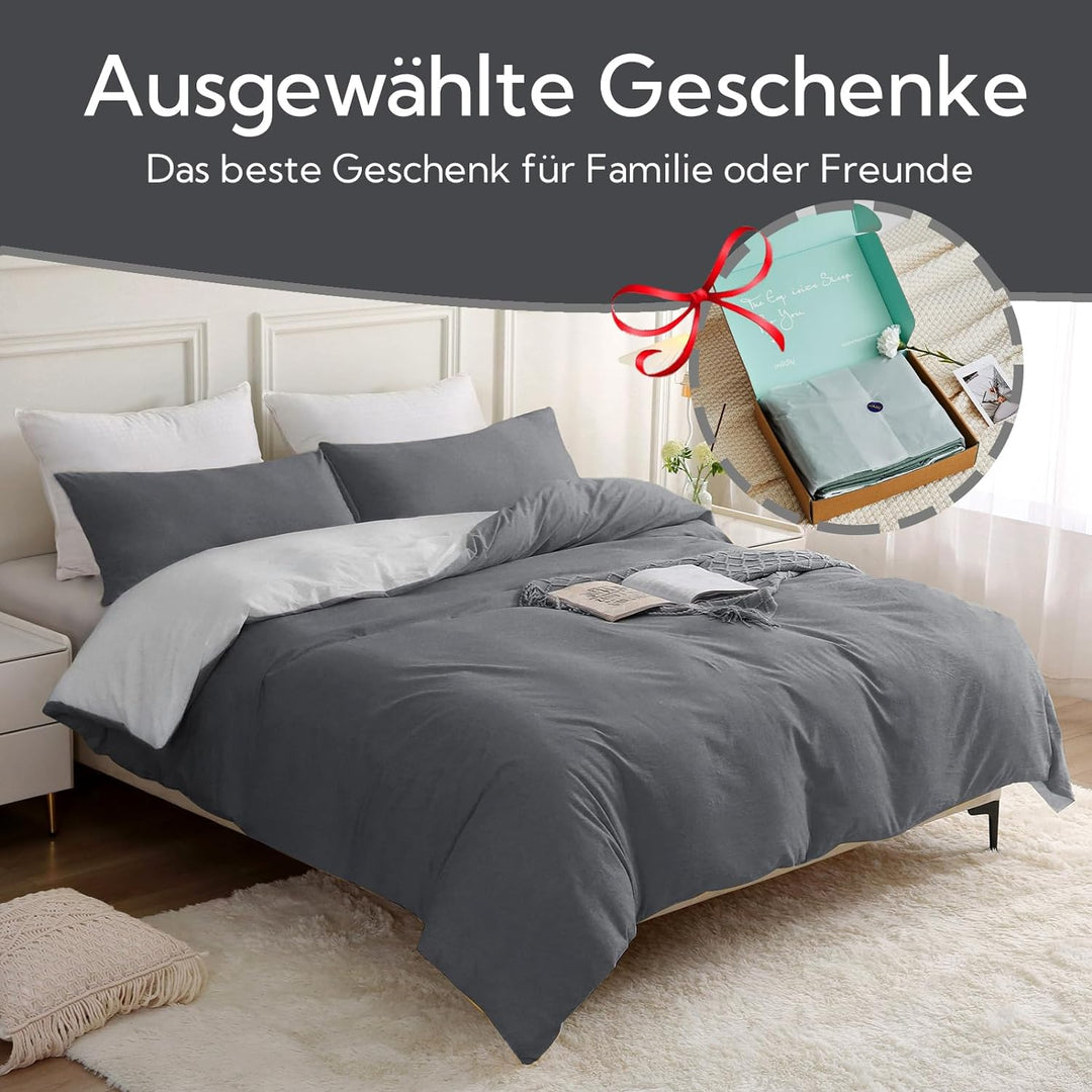 MILDLY Bettwäsche 200x200 Baumwolle, Bettwäsche-Sets Dunkelgrau2 3 Teilig mit Reissverschluss Ähnlic