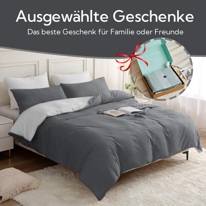 MILDLY Bettwäsche 220x240 Baumwolle, Bettwäsche-Sets Dunkelgrau2 3 Teilig mit Reissverschluss Ähnlic