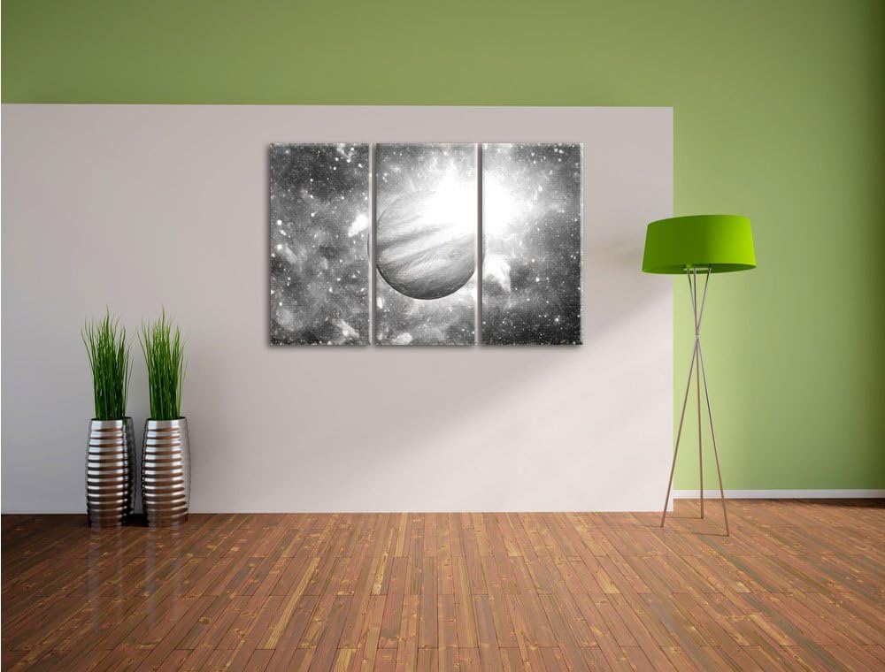 Pixxprint Planet Jupiter im Universum Kunst als Leinwandbild/Grösse: 3 Teilig (120x80 cm) cm/Wandbil