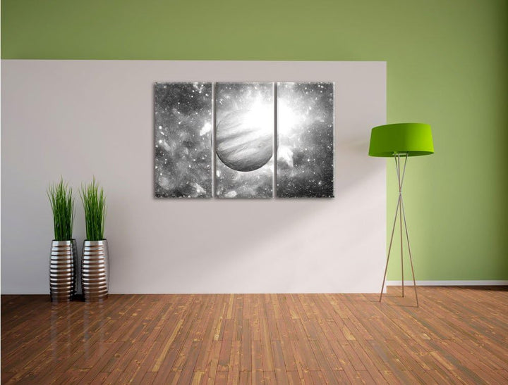Pixxprint Planet Jupiter im Universum Kunst als Leinwandbild/Grösse: 3 Teilig (120x80 cm) cm/Wandbil