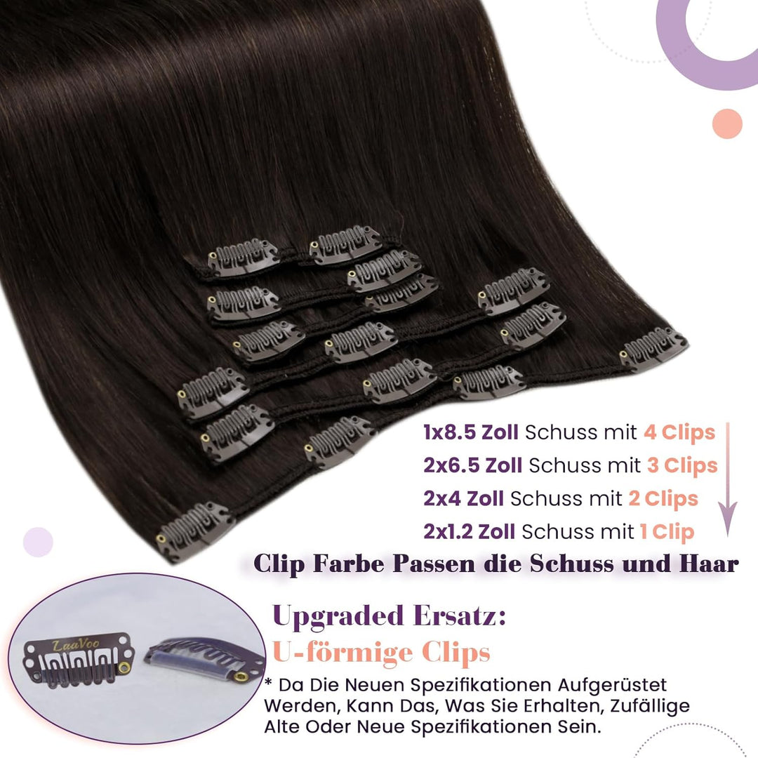 LaaVoo Clip in Extensions Echthaar Braun Echthaar Clip in Extensions Remy Haare Extensions Braun 60c