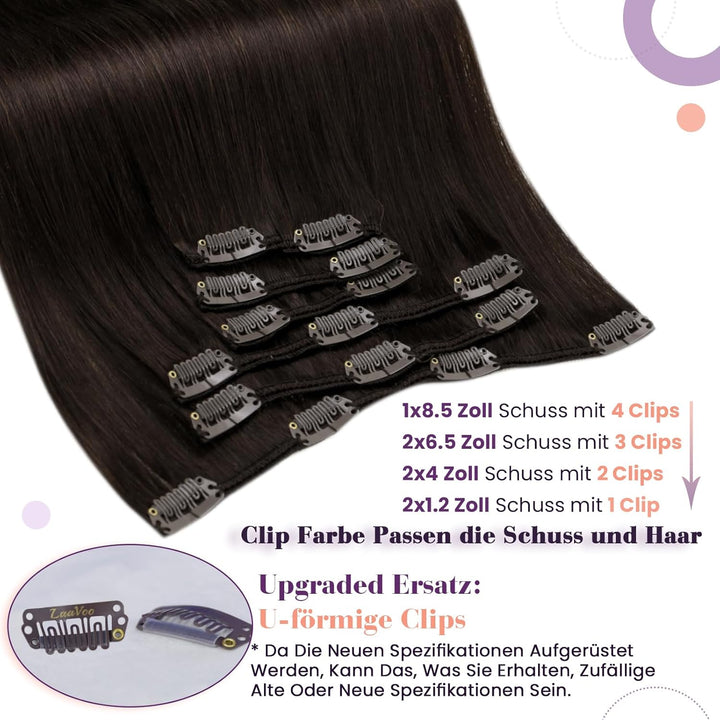 LaaVoo Clip in Extensions Echthaar Braun Echthaar Clip in Extensions Remy Haare Extensions Braun 60c