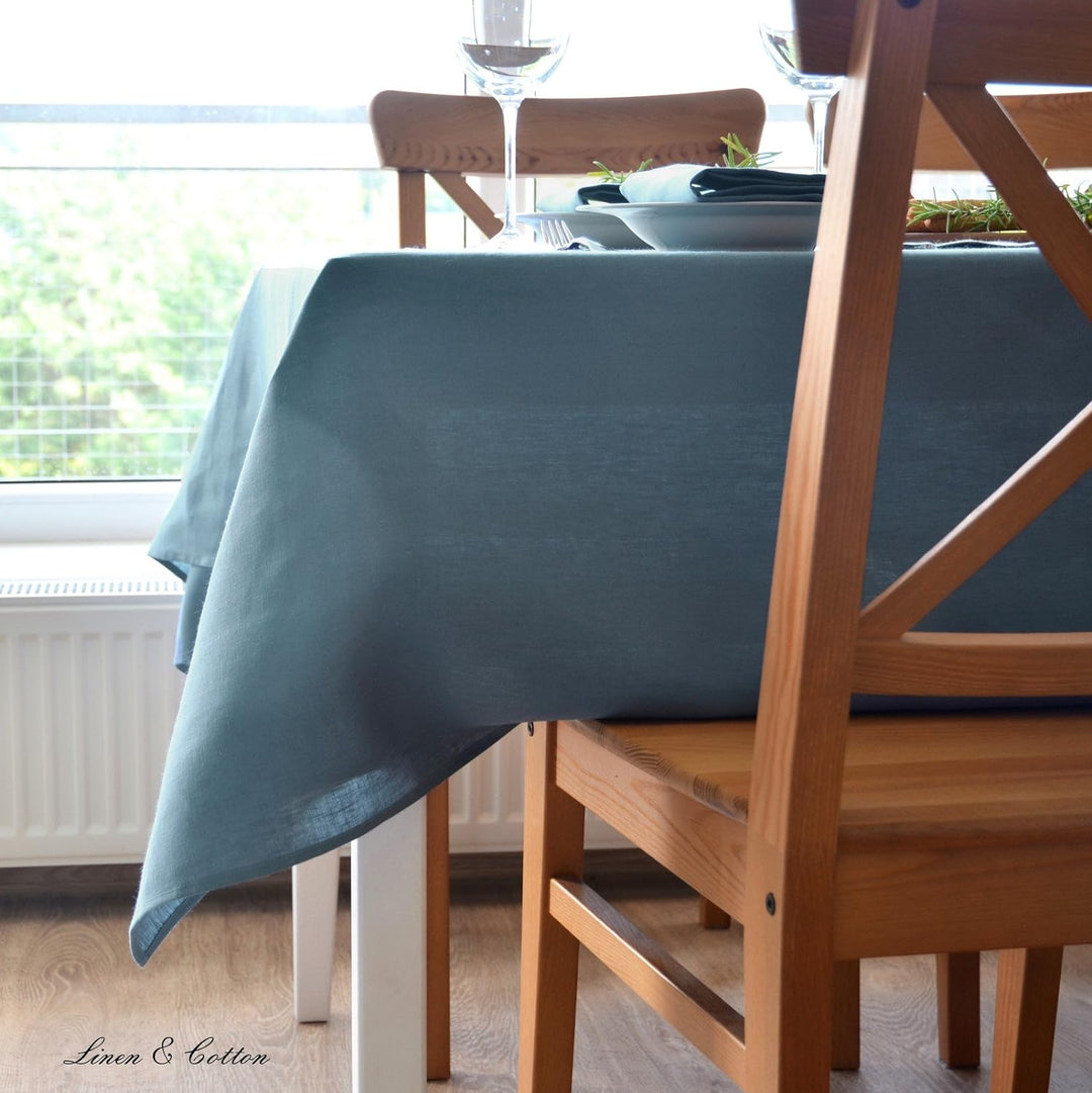 Linen &amp; Cotton Tischdecke Stoff Tischtuch Decke Tischwäsche Caerula - 100% Leinen, Blau (147 x 200 c