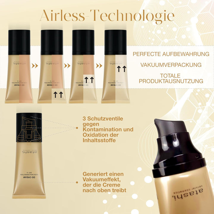 Atashi Anti-Aging DD-Creme. Anti-Aging-Behandlung mit Farbe. Kein Make-up - Make-up. Reduziert Unrei