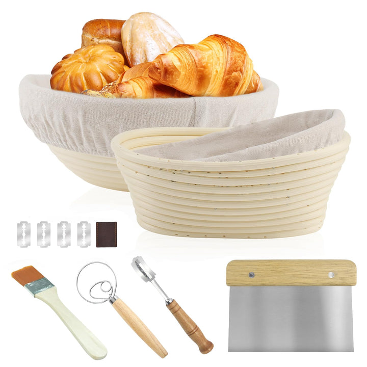 Gärkorb Rund und Gärkörbchen Oval Brotbackset Brot Backen Zubehör Mit Waschbarem Leineneinsatz für P