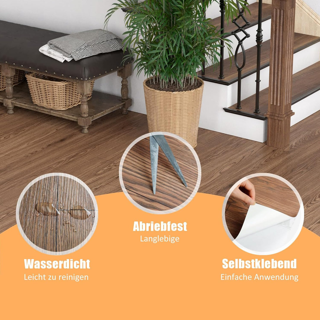Oxdigi PVC Bodenbelag Selbstklebende 3 m², Holzoptik Vinylboden Bodenfliesen für Eingangstür, Wohnzi