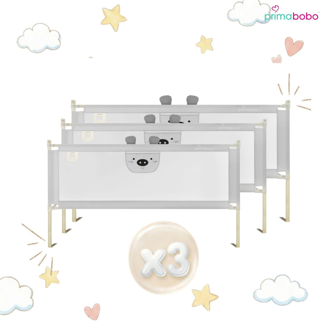 Primabobo Bettgitter Set 3 Stück Bär – 2X 200 cm + 1x 160 cm – Rausfallschutz Kinderbett, Bettgitter