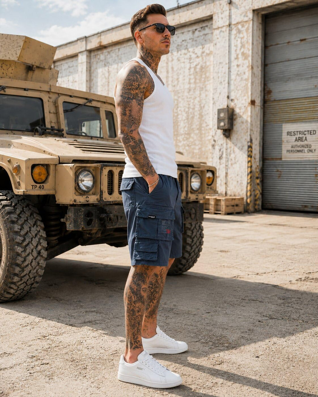 Trooper Cargo Shorts Herren – 100% Baumwolle, Robuste Militär Shorts mit vielen Taschen, Bequeme Out