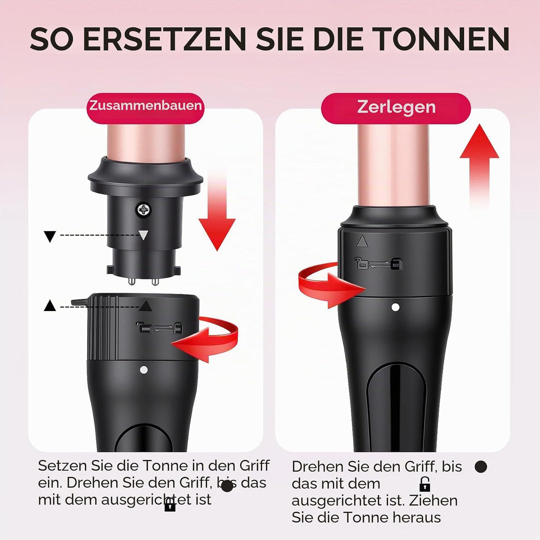 3-in-1 Lockenstab Set mit Glätteisen, Austauschbare Keramik-Turmalin Aufsätze für Grosse &amp; Kleine Lo