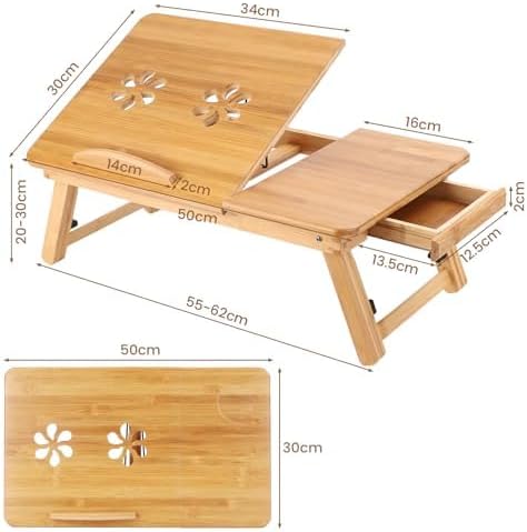 Queiting Laptoptisch 50x30cm Laptop Tisch Betttisch Laptop Knietisch Bambus Notebooktisch mit Lüftun