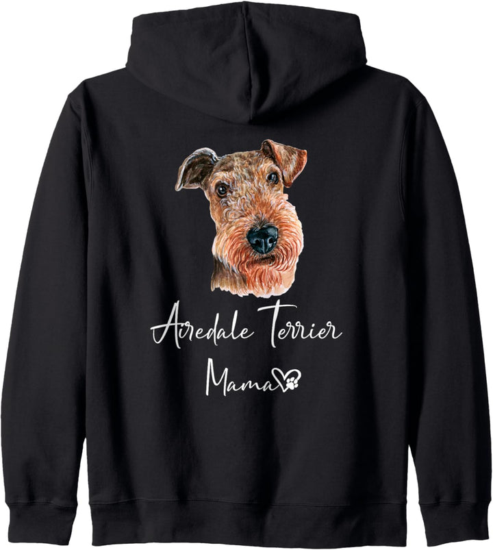 Airedale Terrier Mama Hundemama Hund Frauchen Rückendruck Kapuzenjacke