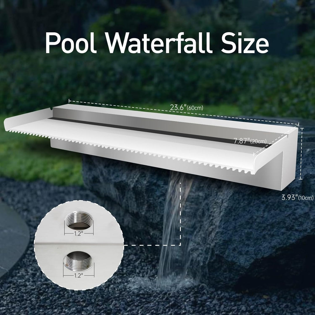 Pool Brunnen Edelstahl Teich Wasserfall Spillway Kits für Innen-/Aussendekorativ, 60x20x10cm Pool Wa