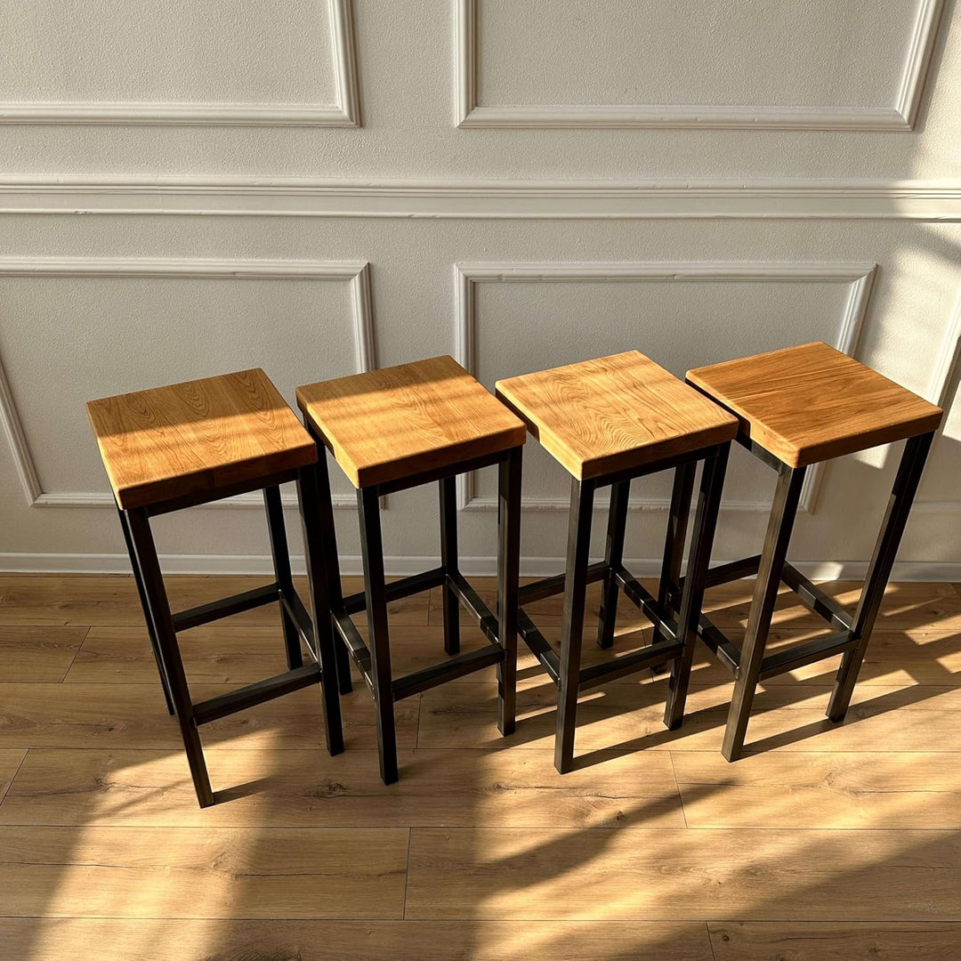 1 Original-BestLoft® Barhocker New York Handmade Industriedesign Loft Stahl Holz Eiche massiv (Hell