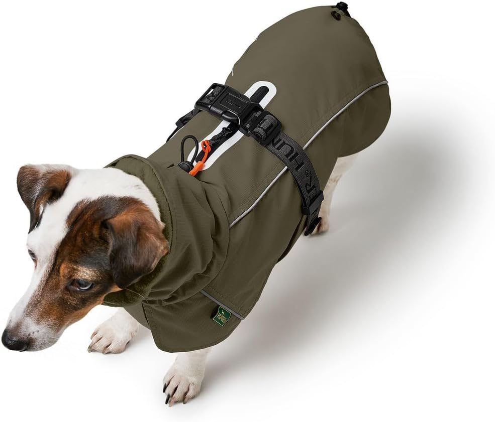 HUNTER Hundemantel NORDBY, Farbe: Oliv, wasserabweisend, warm gefüttert, reflektierend, ideal für Ou