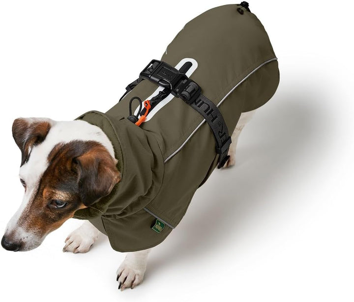 HUNTER Hundemantel NORDBY, Farbe: Oliv, wasserabweisend, warm gefüttert, reflektierend, ideal für Ou