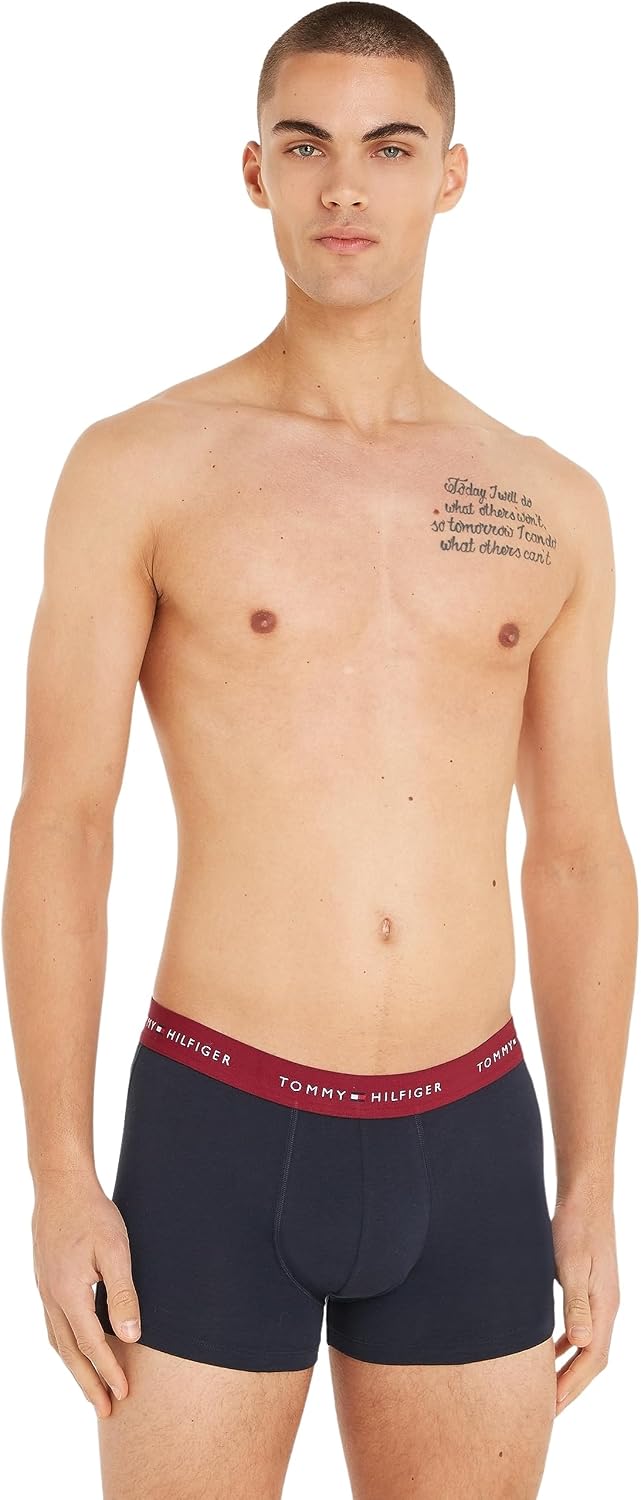 Tommy Hilfiger Herren 3er Pack Boxershorts Trunks Unterwäsche S Blue (Rouge/Nouveau Green/Desert Sky
