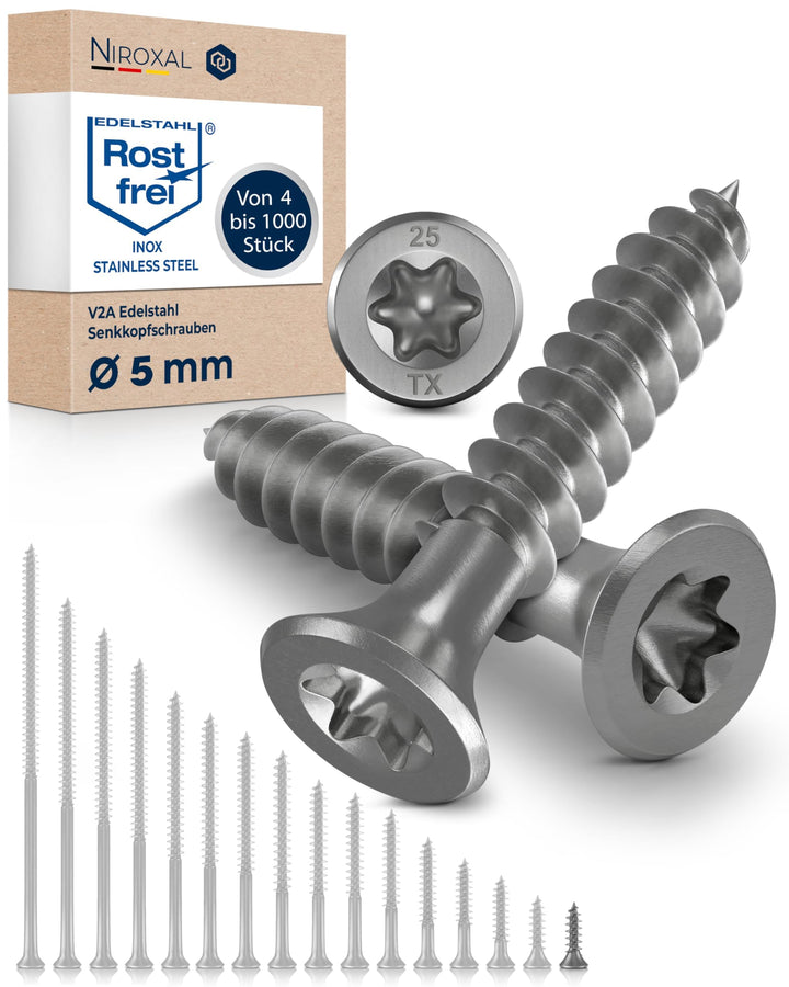 Edelstahlschrauben Torx Holzschrauben 5x16 Edelstahl V2A rostfrei Spanplattenschrauben für Holz Voll