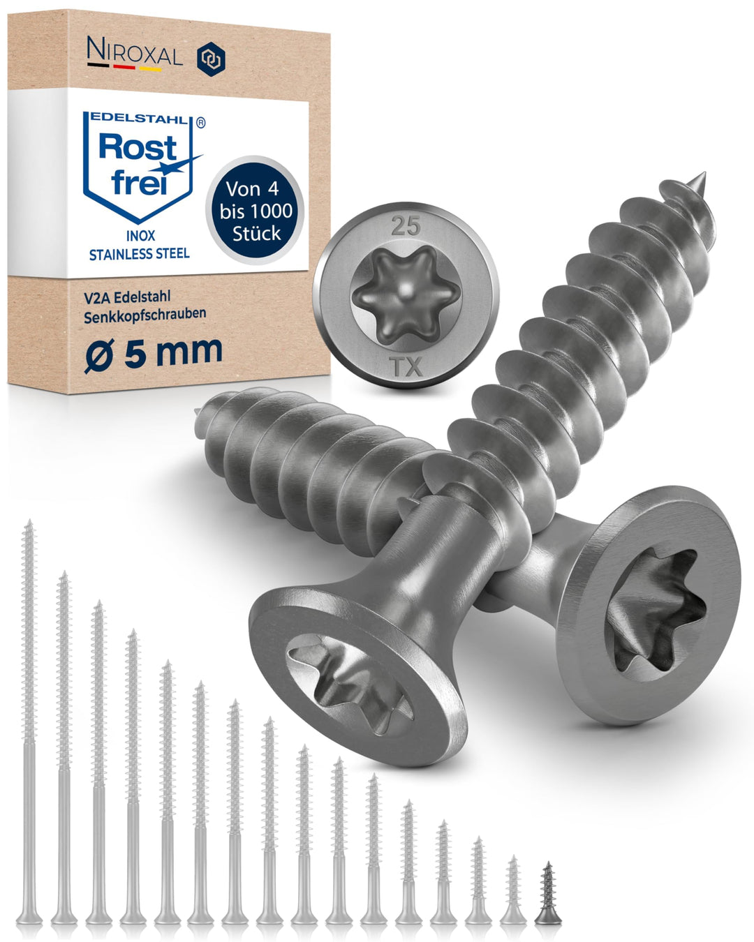 Holzschrauben Torx Schrauben 5x16 Edelstahl V2A rostfrei Spanplattenschrauben für Holz Vollgewinde 5