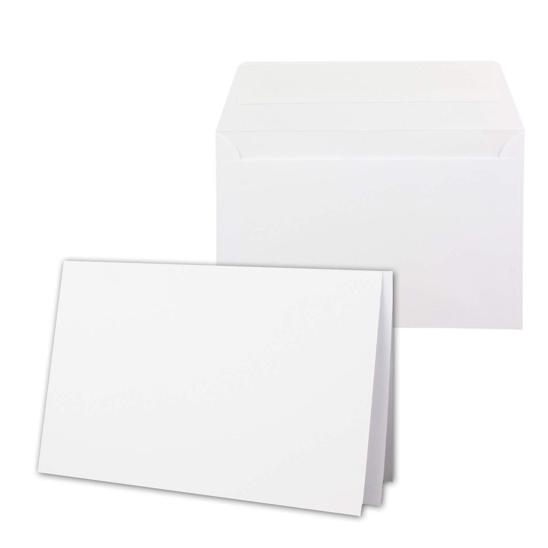 200x Kartenpaket DIN B6 Faltkarten Hochweiss/Kristallweiss - 11,5 x 17 cm - Umschlägen Weiss - Haftk
