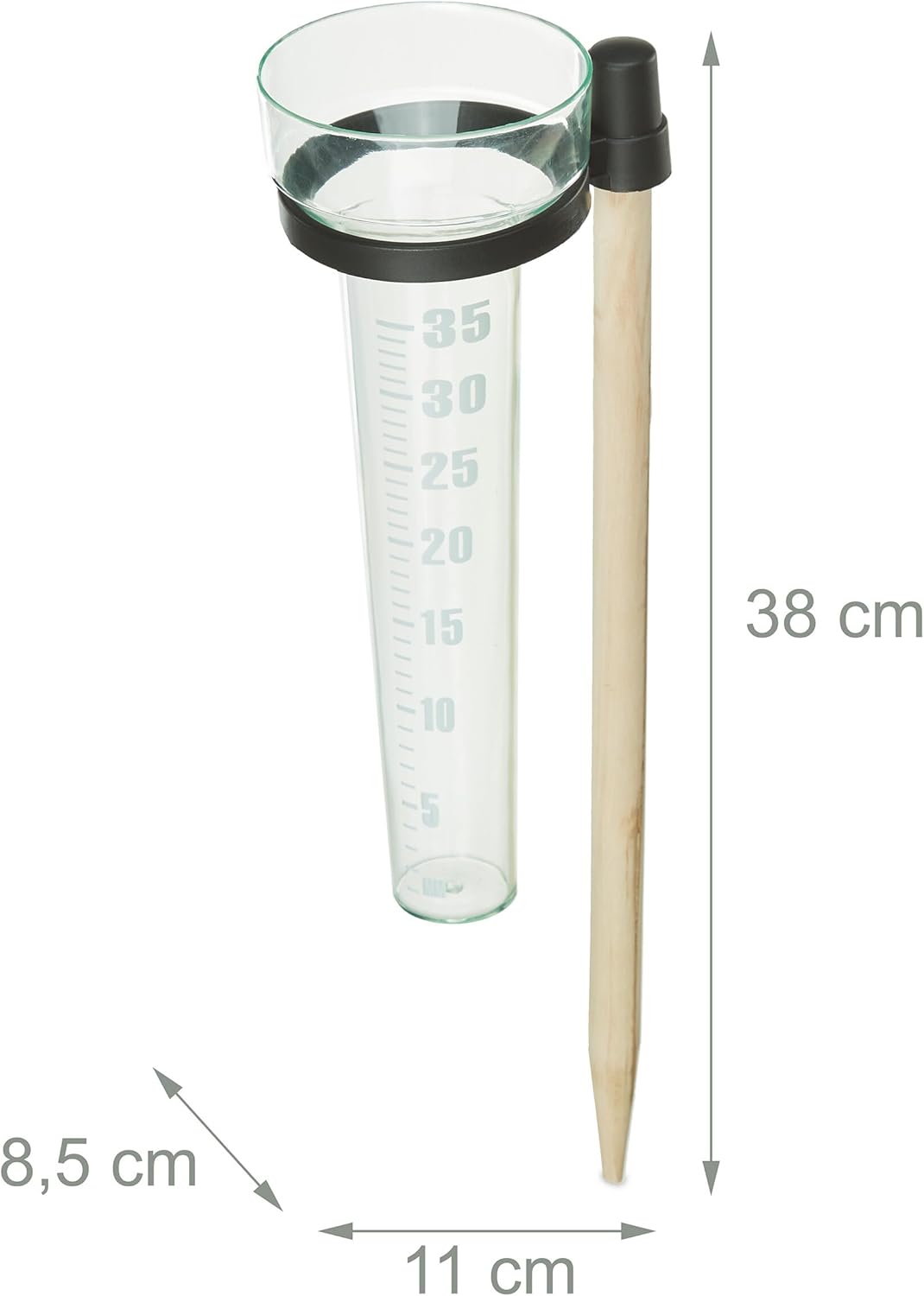 Relaxdays Regenmesser 2er Set, mit Stab, Niederschlagsmesser Garten, Skala 35mm/m², Kunststoff & Hol