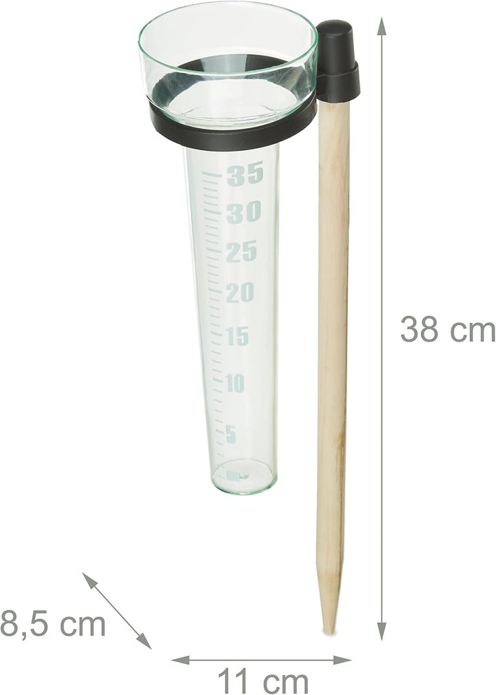 Relaxdays Regenmesser 2er Set, mit Stab, Niederschlagsmesser Garten, Skala 35mm/m², Kunststoff & Hol
